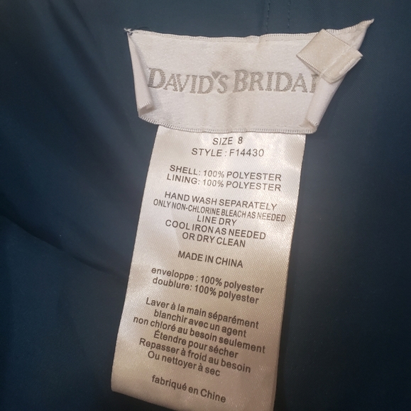 David's Bridal 8 teal satin one shoulder gown 3d ribbon adornments ruched - Picture 9 of 12